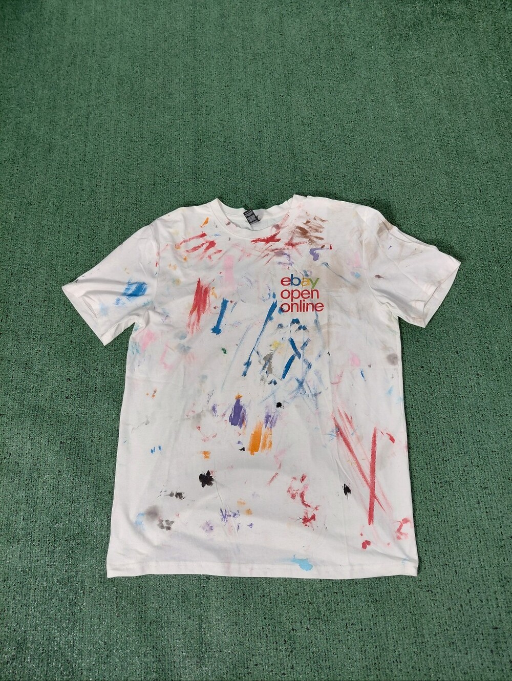 Ebay Open Online Paint Splatter Promo Logo White T Shirt Sz Large